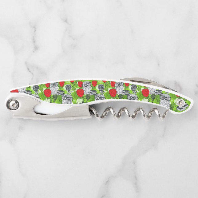 Sacacorchos Búho en rosas rojas (Anverso)