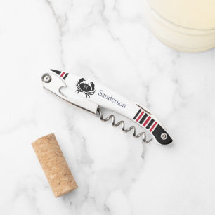 Sacacorchos Cangrejo blanco negro monogramado Nautical