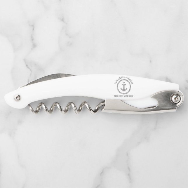 Sacacorchos Capitán del Personalizado y anclaje del nombre del (Reverso)