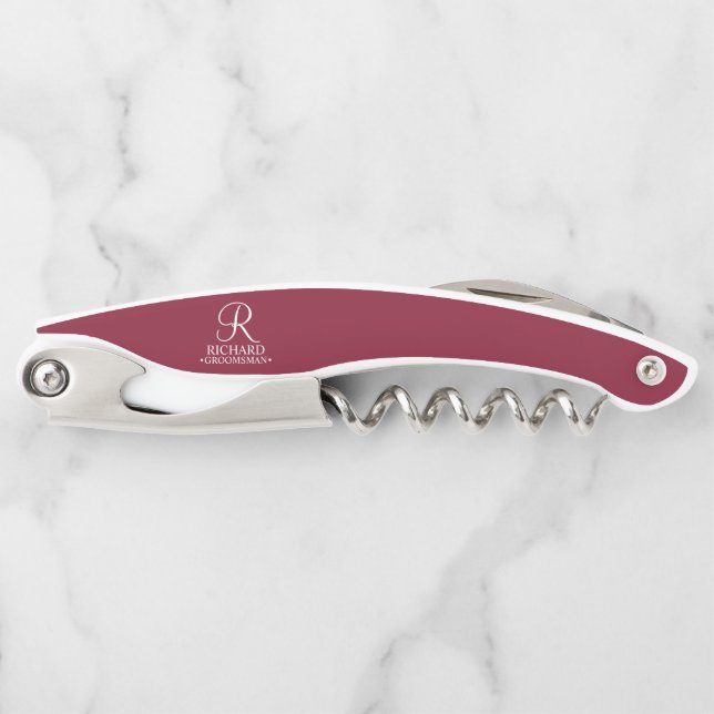 Sacacorchos Classic Personalized Groomsman Monogram and Name (Anverso)