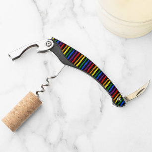Sacacorchos Coloridas franjas arcoiris sobre negro Personaliza