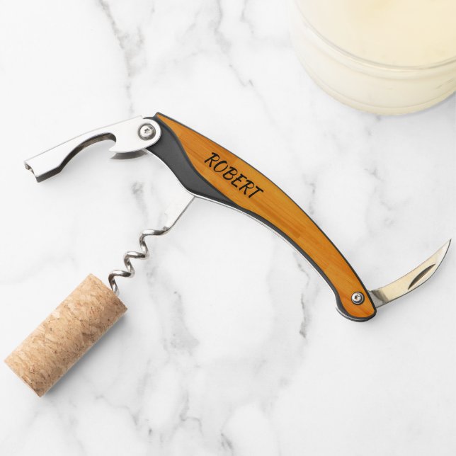 Sacacorchos Corkbolt con Knife añadir nombre en regalo negro (Anverso)