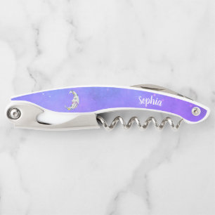 Sacacorchos Creciente Luna Colorida con Bonito cara cielo mora