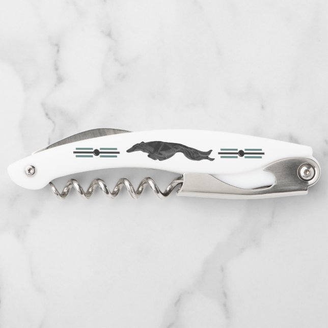 Sacacorchos de Borzoi saltarín Art Deco (Reverso)