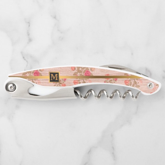 Sacacorchos Floral sobre regalo popular de madera (Anverso)