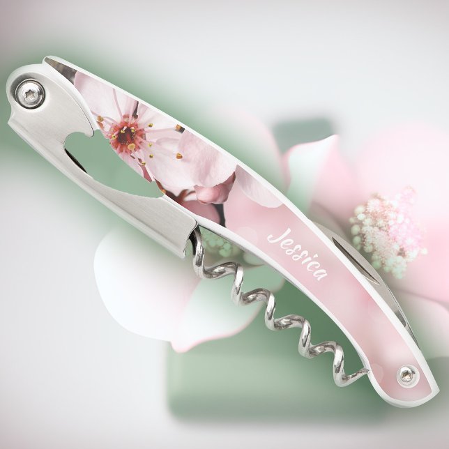 Sacacorchos Flores rosadas de cerezo Damas de honor Primavera  (pink sakura blossoms personalized corkscrew bridesmaid's gift)