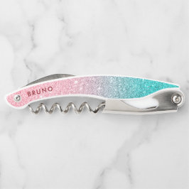 Sacacorchos Fondo oscuro rosa a turquesa purpurina