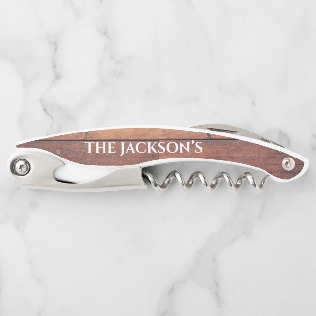 Sacacorchos Frasco de Monograma de Patrón Rústico (Anverso)