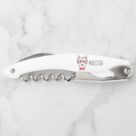 Sacacorchos Gato Hipster Monogramo con el flaco rojo