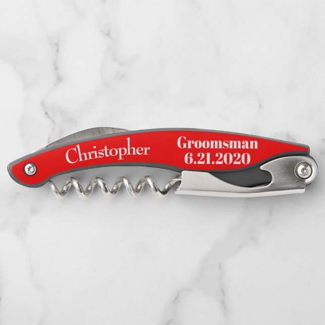 Sacacorchos Groomsman Red Black Wedding Favor Corktornillos (Reverso)