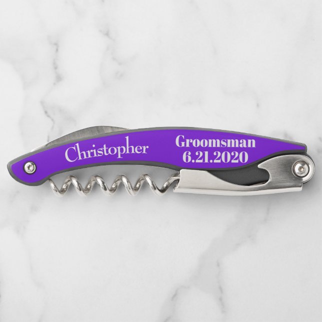 Sacacorchos Groomsman Violet Black Wedding Favor (Reverso)