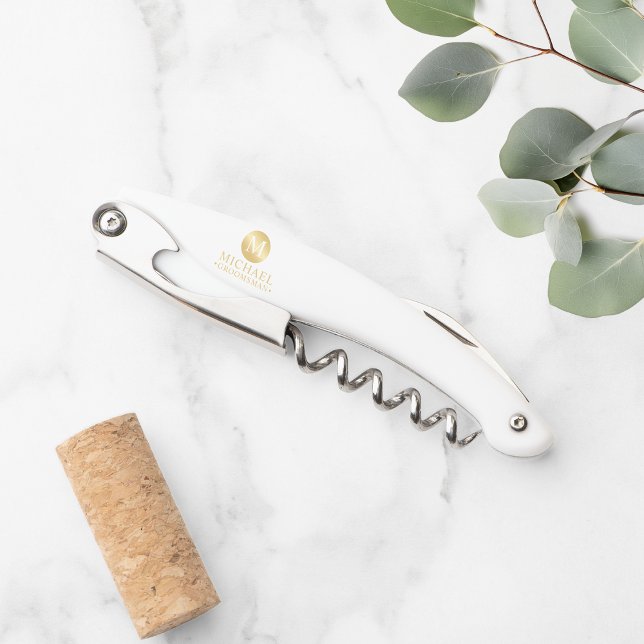 Sacacorchos Groomsmen Masculino Blanco y Oro Personalizado (Subido por el creador)