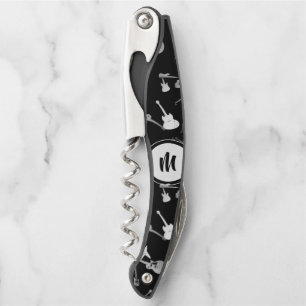 Sacacorchos Guitar Bass Jazz Rock Black White Monograma CorkS