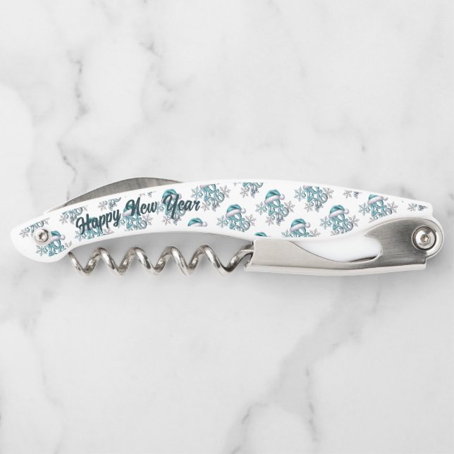 Sacacorchos Icy Blue 2026 with Santa Hat and Snowflakes  (Reverso)
