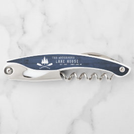 Sacacorchos Impresión Rustic Lake House Boat Oars Trees Blue W