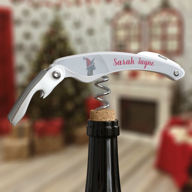 Sacacorchos Llama en Santa Hat Name Navidades Corkbolt (A fun and festive waiter's corkscrew featuring a llama wearing a Santa hat. Just add your name)