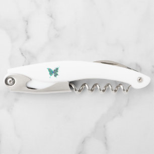 Sacacorchos Mariposa con plumas de pavo real verde