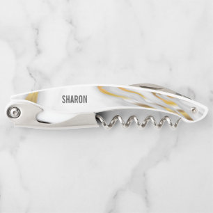 Sacacorchos Mármol Blanco Y Oro