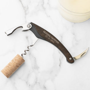 Sacacorchos Marrón Oscuro Cacao Patrón de Grano de Madera Rúst