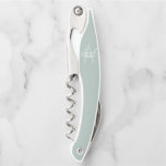 Sacacorchos Modern Personalized Bridesmaid's Monogram and Name<br><div class="desc">Modern Personalized Bridesmaid's Monogram and Name Gifts This design features personalized bridesmaid's name in white modern handwriting script font style and monogram in light sage green modern sans serif font style as background, with wedding details in white modern sans serif font style, on sage green background. Also perfect for maid...</div>