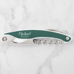 Sacacorchos Modern Script Personalized Groomsman<br><div class="desc">Add a personal touch to your wedding with personalized groomsman gift. This design features personalized groomsman's name in white modern script font style and monogram in light emerald green modern script font style as background with title in white modern sans serif font style on emerald green background. Also perfect for...</div>