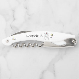 Sacacorchos Monograma corto gracioso Unicornio Llama