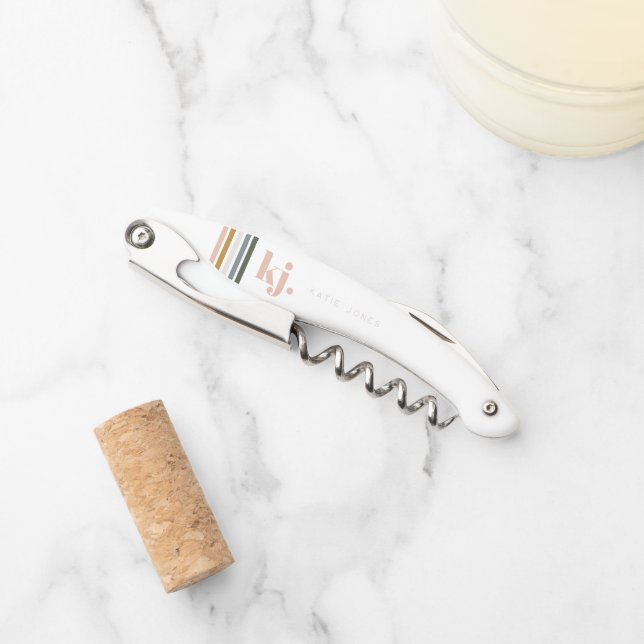 Sacacorchos Monograma de bandas retro de moda (Anverso)