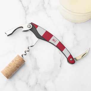 Sacacorchos Monograma de franjas blancas y rojas