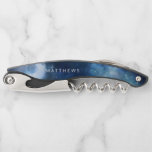 Sacacorchos Monograma del Boda celeste de luna llena<br><div class="desc">Diseño de acuarela celestial de galaxia con cielo lunar, con estrellas brillantes nocturnas, y diseño de luna brillante en un lujoso azul marino, azul pálido y toques de textura de color morado. Con Fuentes De Tipografía Modernas. Un diseño mágico de moda - Monograma Boda personalizado recién hecho Keepsake Corkbolt! ~...</div>