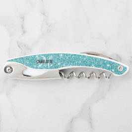 Sacacorchos Monograma moderno de purpurina turquesa Corkbolt