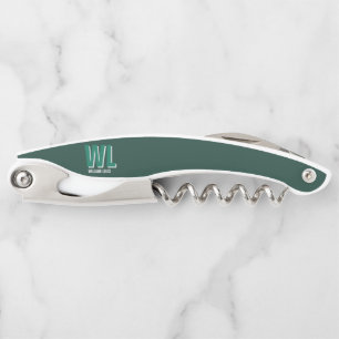 Sacacorchos Monograma personalizado verde esmeralda minimalist