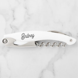 Sacacorchos Monograma y nombre personalizados de blanco negro 