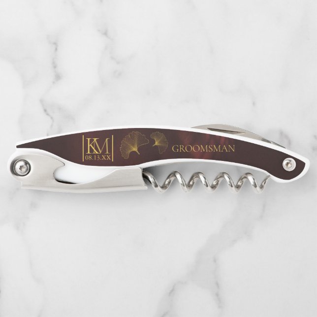 Sacacorchos Moonlight Romance Boda Groomsman Burgundy ID881 (Anverso)