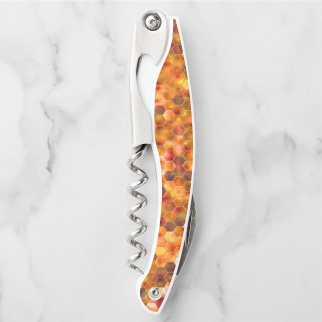 Sacacorchos Mosaico de hexágonos en puntos en tonos rojos tira (Anverso)