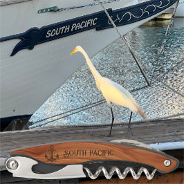 Sacacorchos Nombre del barco personalizado del grano de madera