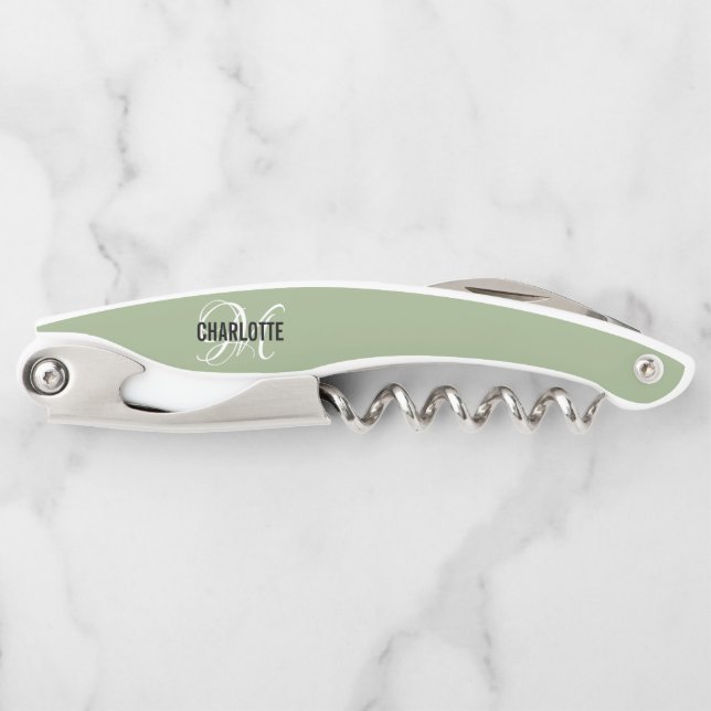 Sacacorchos Nombre del monograma verde sabio moderno  (Anverso)