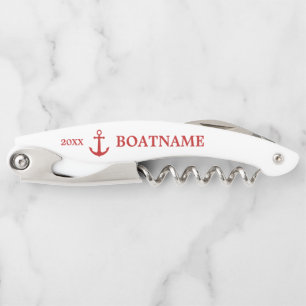 Sacacorchos Nombre personalizado rojo y blanco del ancla náuti