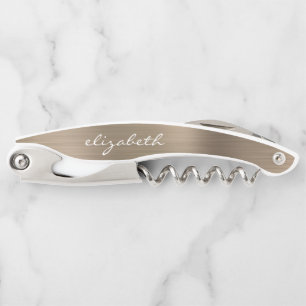 Sacacorchos Oro Falso Metal Personalizado con Letra Script