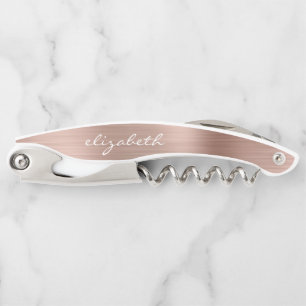 Sacacorchos Oro Rosa Metal Falso Pulido Personalizado Script