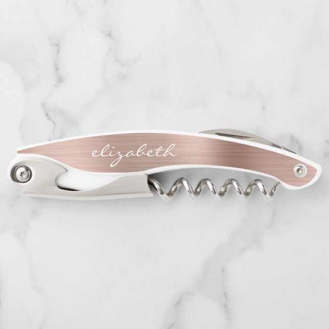 Sacacorchos Oro Rosa Metal Falso Pulido Personalizado Script (Anverso)
