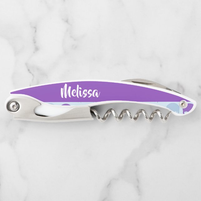 Sacacorchos Patrón de cráneo morado y azul (Anverso)