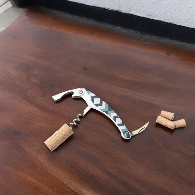 Sacacorchos Patrón de cuadrados azules (Corkscrew Bottle Opener)