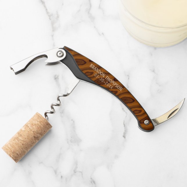 Sacacorchos Patrón de grano de madera marrón personalizado (Anverso)