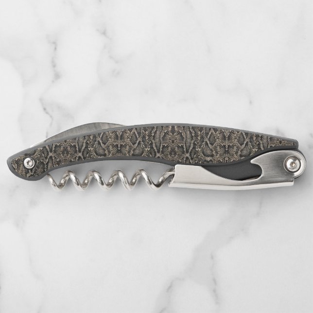 Sacacorchos patrón de PIEL de SNAKE marrón | (Reverso)