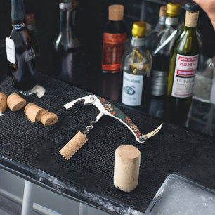 Sacacorchos Patrón Rosa y hojas