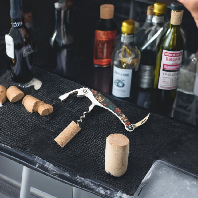 Sacacorchos Patrón Rosa y hojas (Corkscrew Bottle Opener)