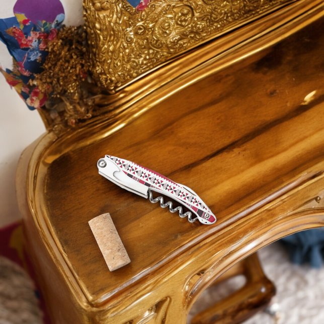 Sacacorchos Patrón tribal rojo y negro (Corkscrew Bottle Opener)