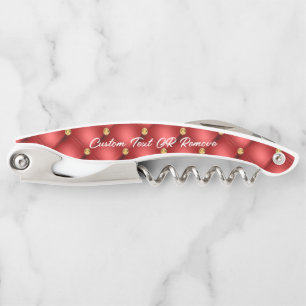 Sacacorchos Personalizado de oro de diamantes rojos  de texto 
