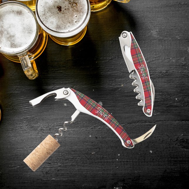 Sacacorchos Personalizado Plaid Groomsman Clan Stewart Tartán (Rustic Plaid Clan Stewart Tartan Waiter's Corkscrew)