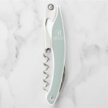 Sacacorchos Personalized Bridesmaid's Name and Monogram<br><div class="desc">Elegant Personalized Bridesmaid Gifts
featuring personalized monogram in white elegant script font style with bridesmaid's name and title in classic serif font style on sage green background.

Also perfect for maid of honor,  mother of the bride and more.</div>